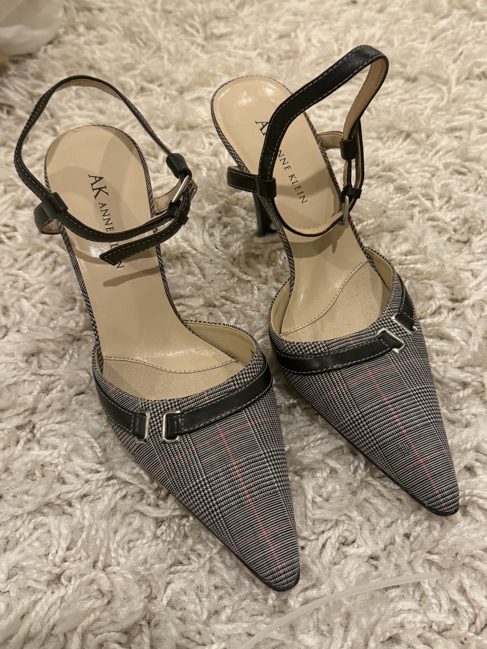 Anne Klein kitten heels plaid tartan